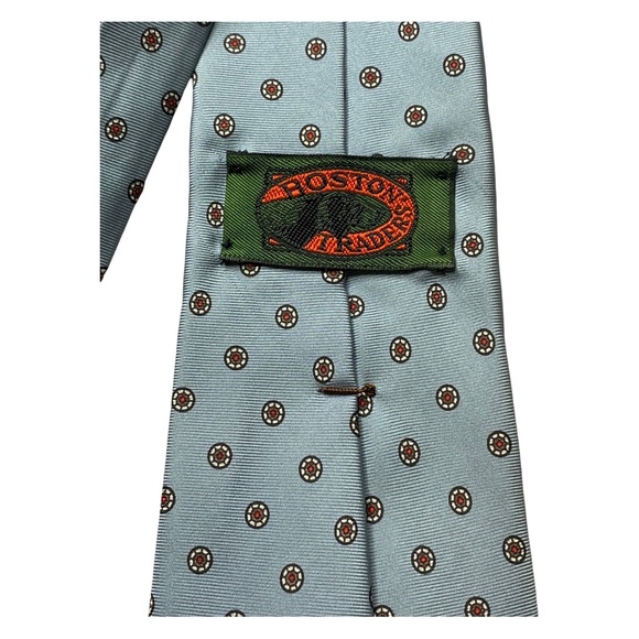 Vtg Boston Traders Light Blue With Geometric Red White Jewel Print 100% Silk Tie - Picture 5 of 5